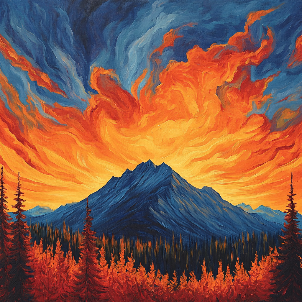 Frederick Varley Inspired Brooding Mountain Under Radiant Sky paint by color