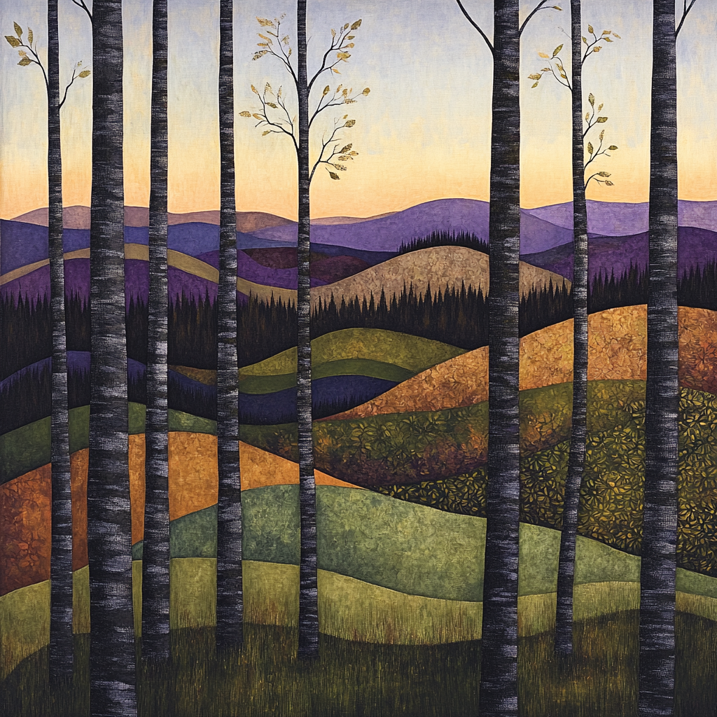 J. E. H. MacDonald Inspired Boreal Ridge With Curving Trunks Number painting