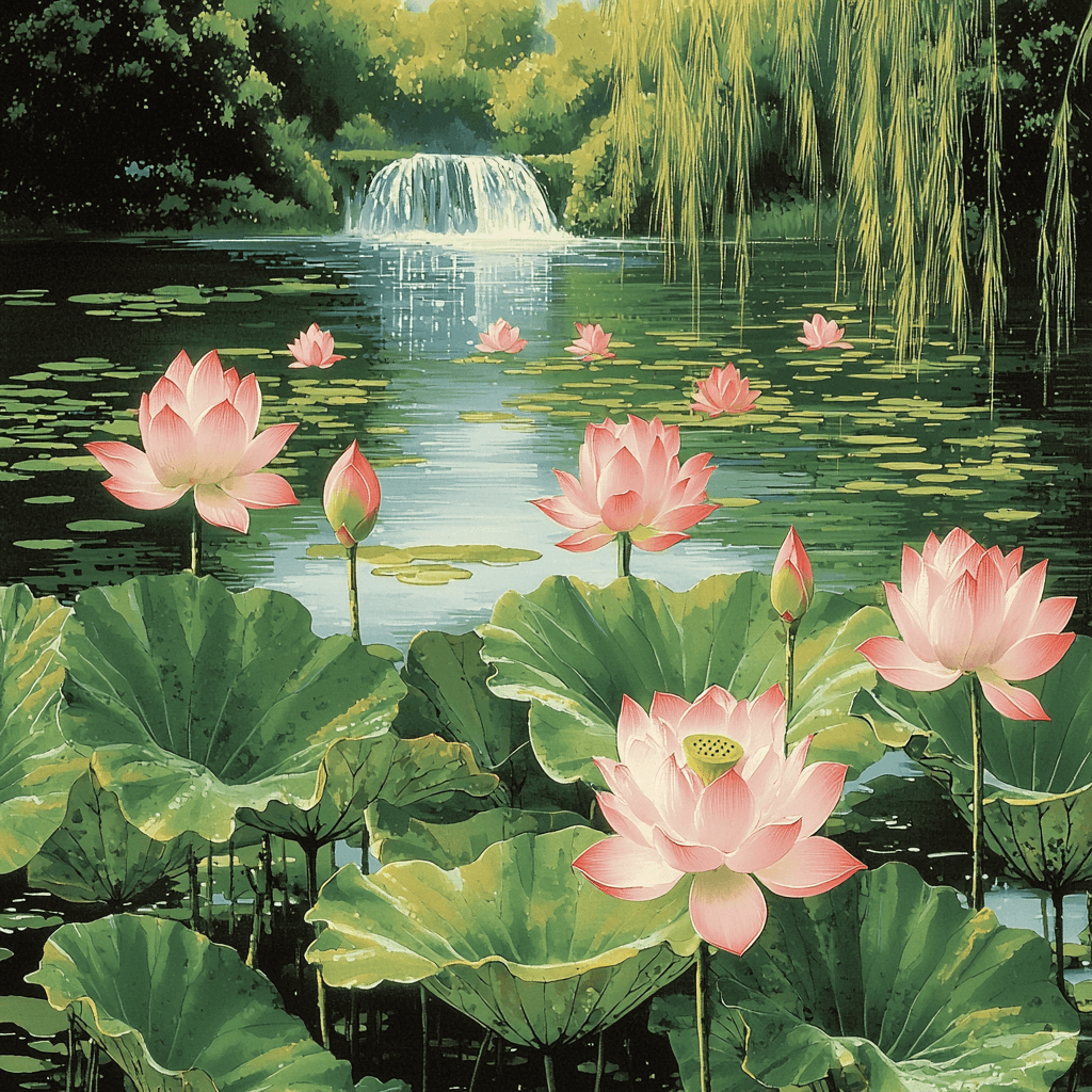 Utagawa Hiroshige Inspired Serenity Of The Lotus Pond Paint By Number