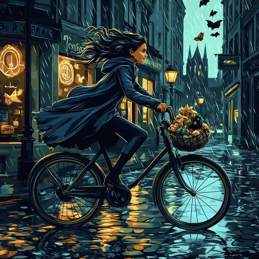 Witchs Bicycle Midnight Run Haunted paint by number