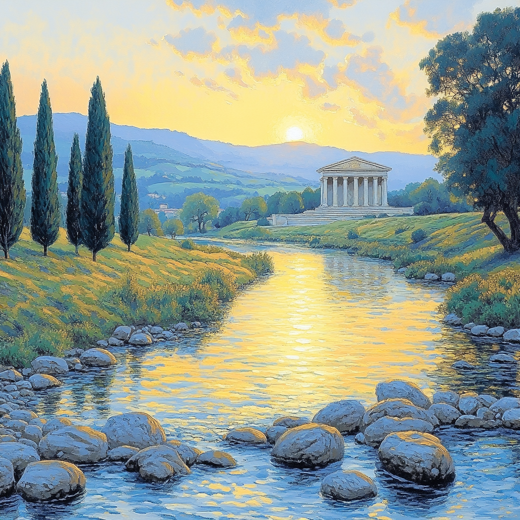 Raphael Inspired Serene Riverside Vista paint by number