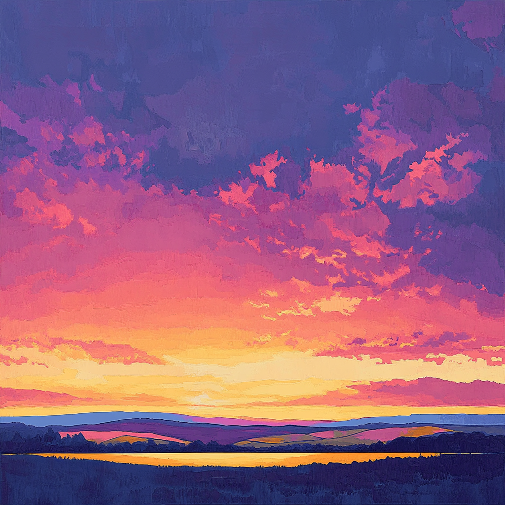 Frederick Varley Inspired Radiant Horizon With Vivid Violet Skies paint by color