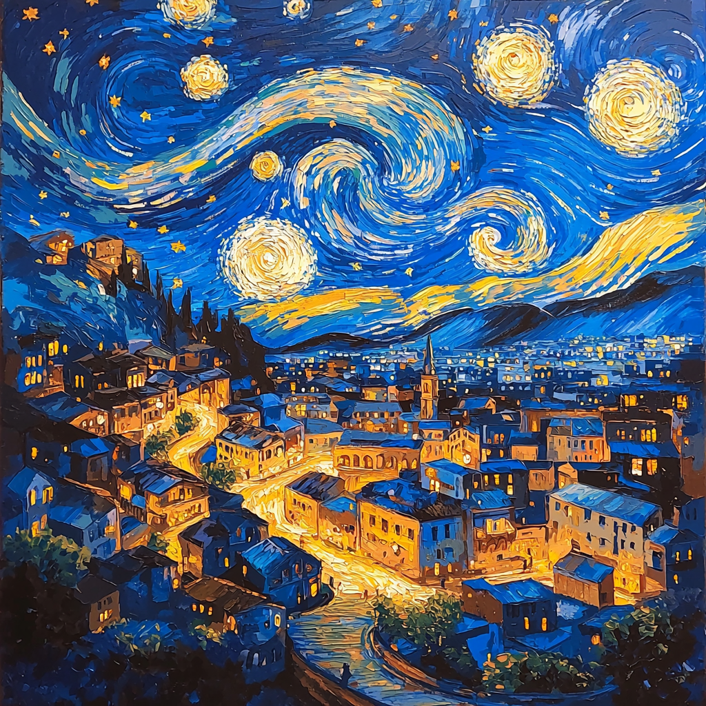 Vincent Van Gogh Inspired Whimsical Night Cityscape Numbered Painting Kits