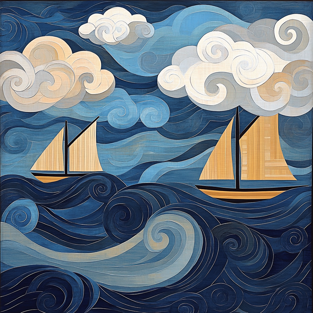 Hokusai Inspired Stormy Harbor Paint by numbers art