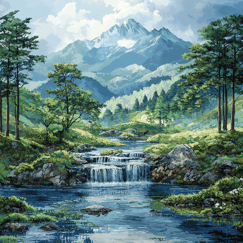 Utagawa Hiroshige Inspired Tranquil Mountain Streams Paint By Color