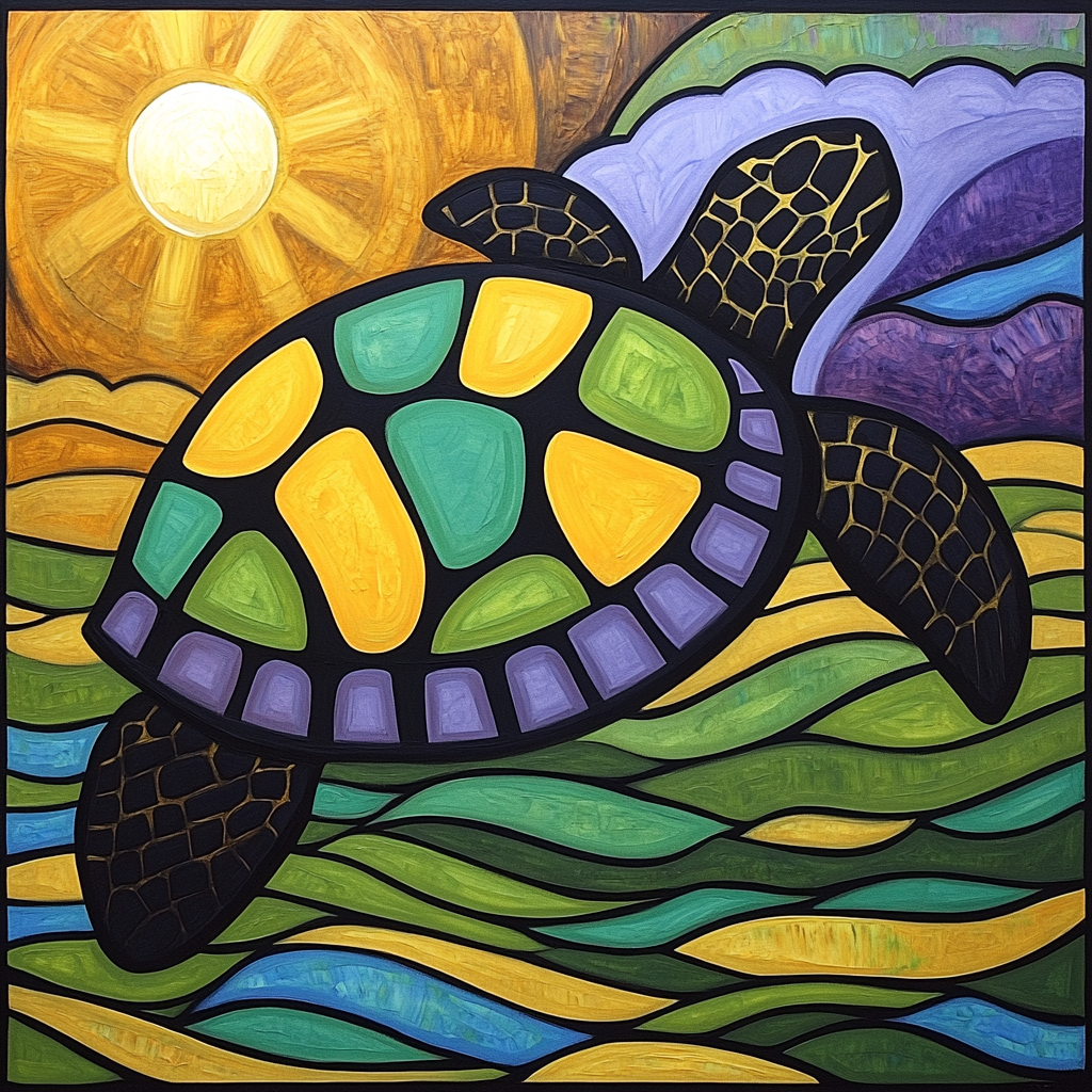 Norval Morrisseau Inspired Turtle Carrying Earth Energies paint by color