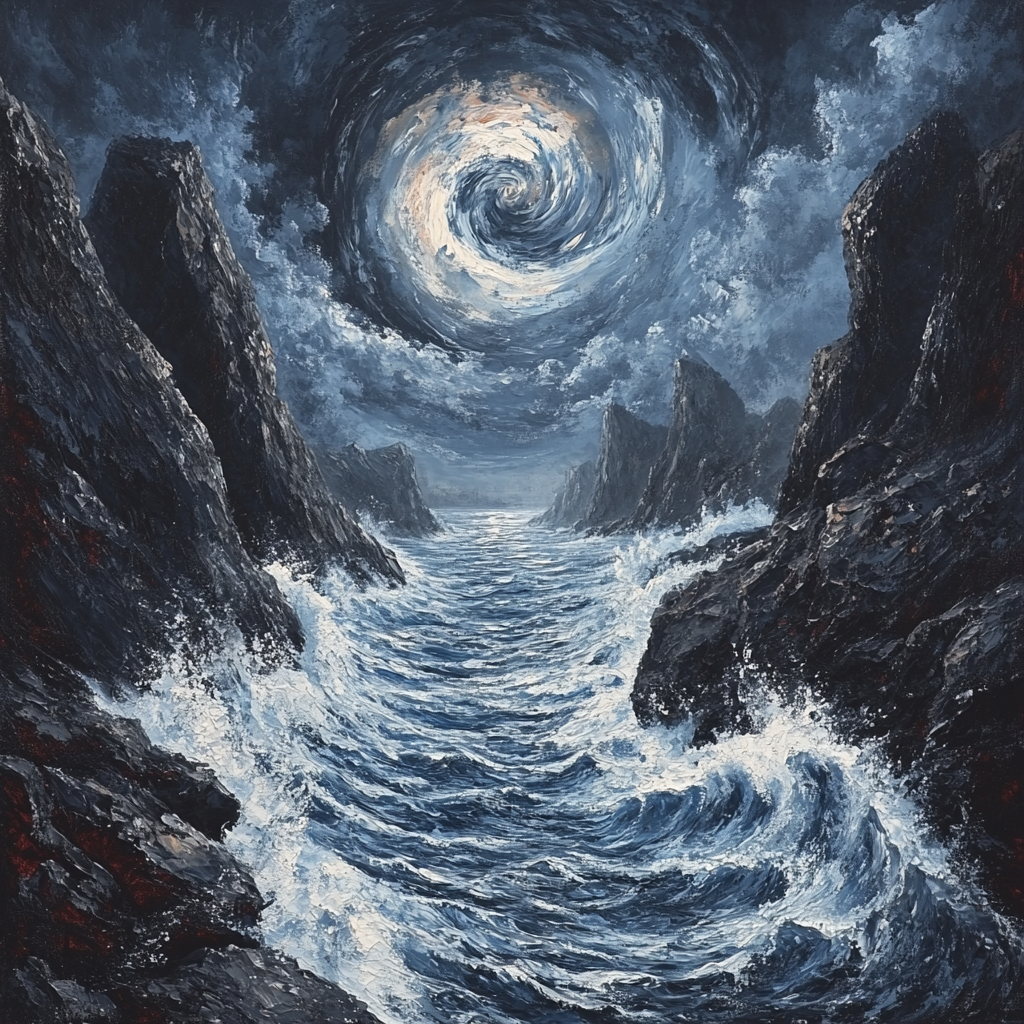 Edvard Munch Inspired Storm Over Fjord Rocks Number painting