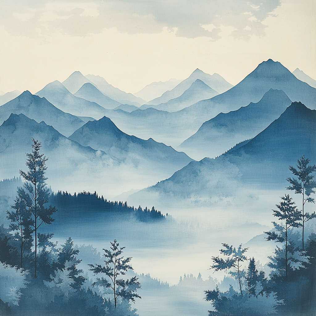 Utagawa Hiroshige Inspired Ethereal Mist Over Mountain Peaks Painting Number Kit