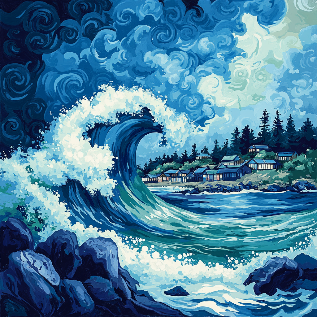 Hokusai Inspired Great Wave Over Village painting number kit