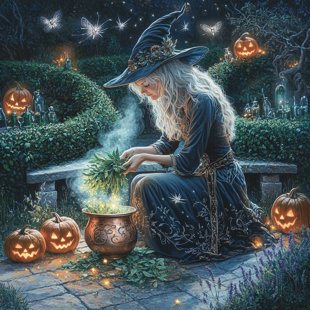 Witch Apothecary In Halloween Garden Number painting