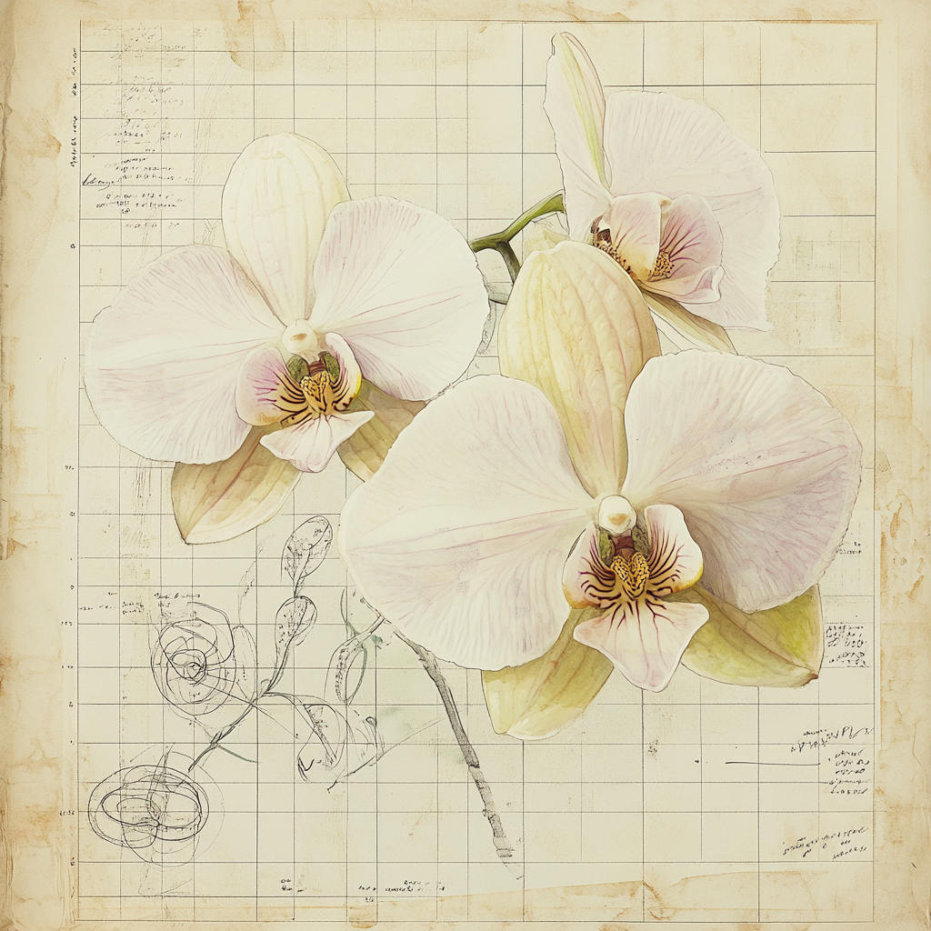 Leonardo Da Vinci Inspired Botanical Study Of Orchids paint by numbers