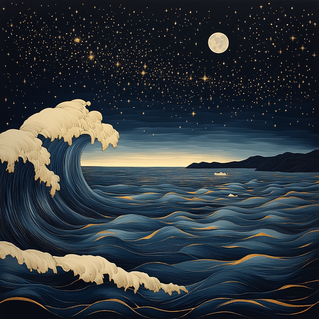 Hokusai Inspired Astral Waves Paint by numbers kits