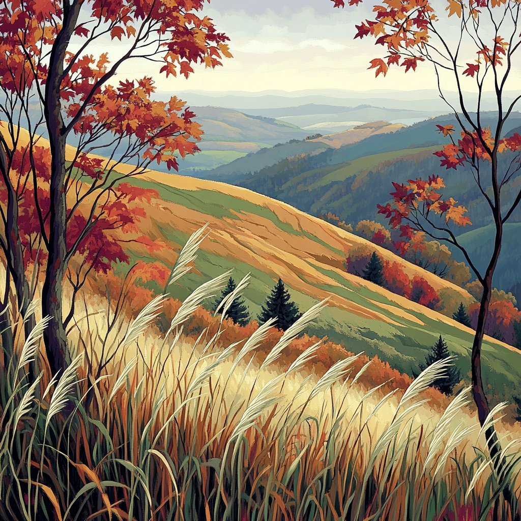 Hiroshige Inspired Autumn Ridge Wind paint by numbers