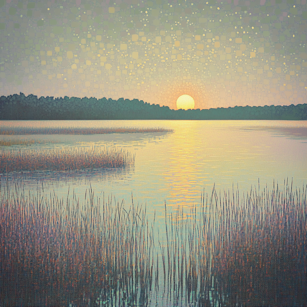 Georges Seurat Inspired Misty Wetland Dawn paint by color