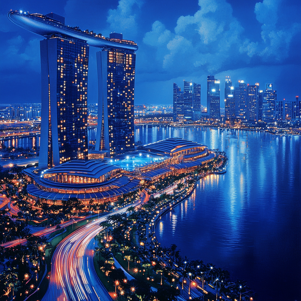 Marina Bay Sands Skyline Night Singapore paint by color