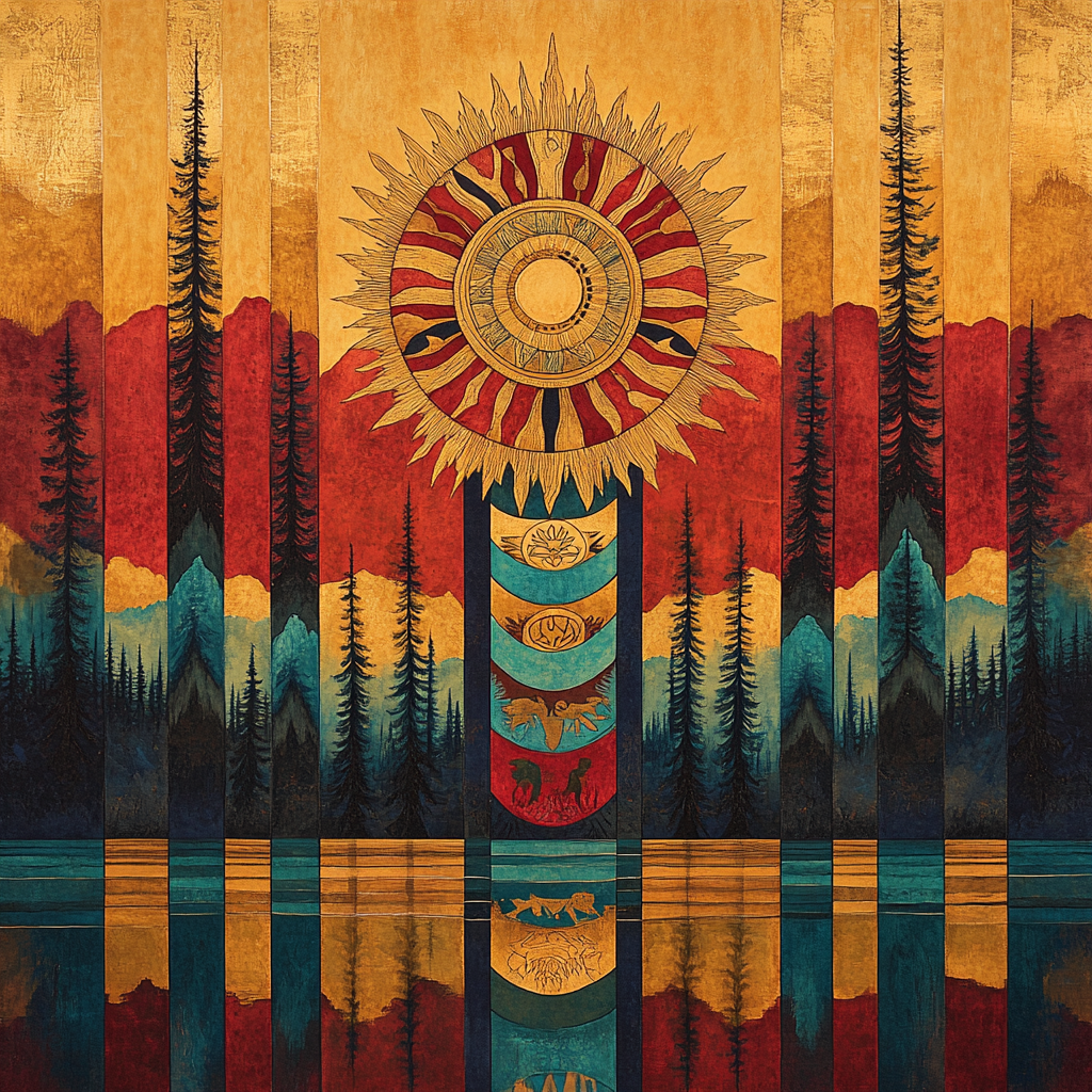 Norval Morrisseau Inspired Solar Totem Of Dawn And Lake Painting by numbers kit