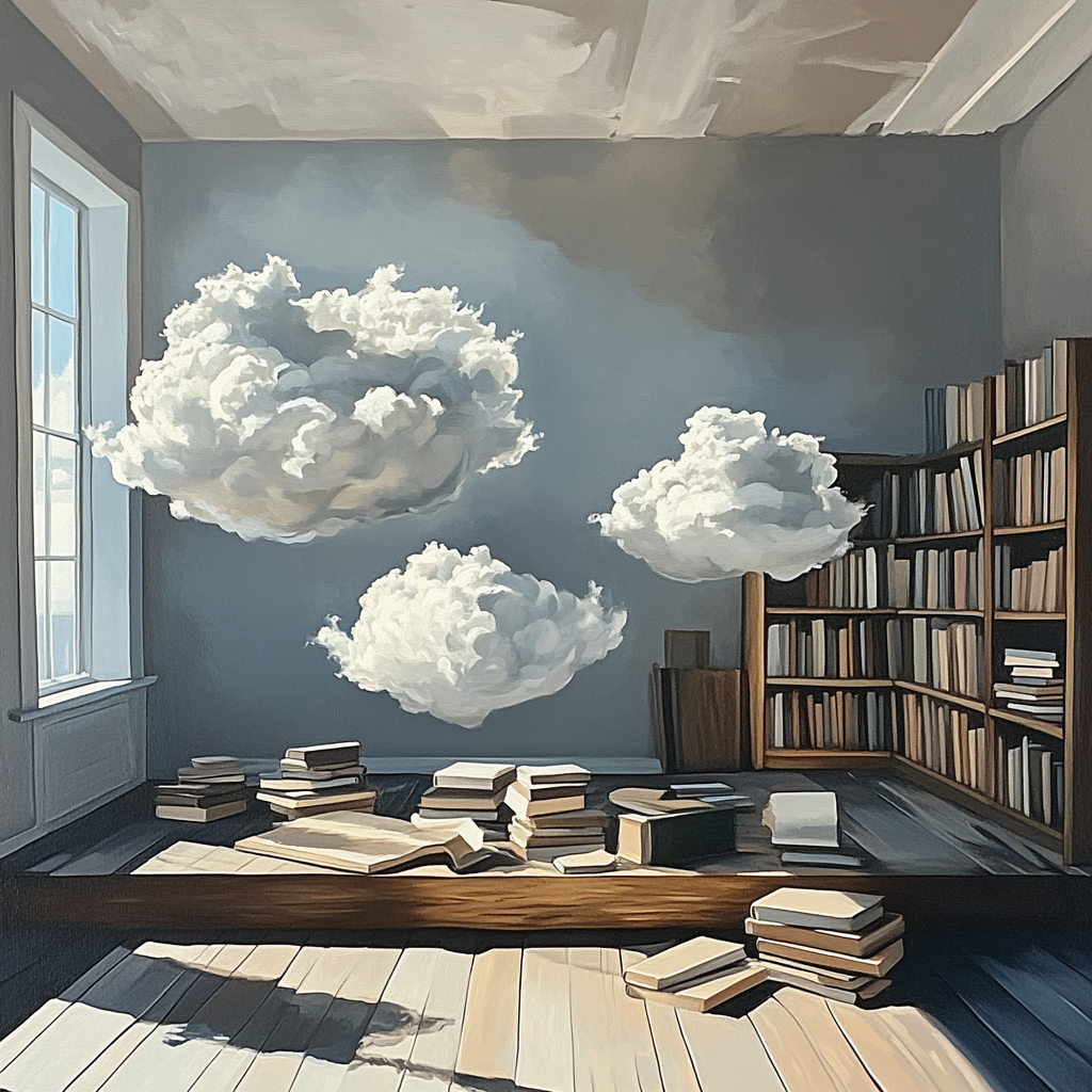 Magritte Inspired Library Of Clouds paint by numbers