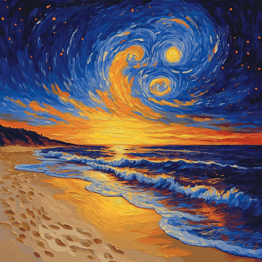 Van Gogh Inspired Starry Beach Sunset Paint by numbers art