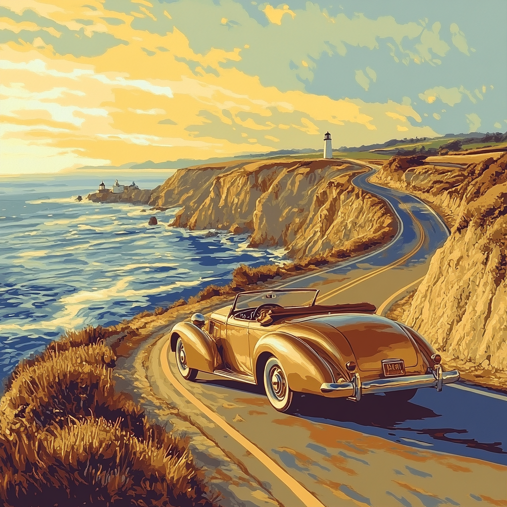 Dalton Inspired Vintage Car On Coastal Road DIY paint by numbers