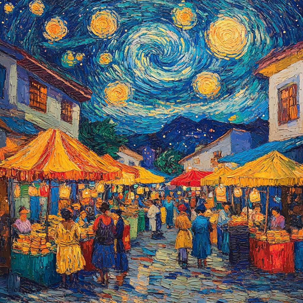 Van Gogh Inspired Vibrant Night Market Paint by numbers art