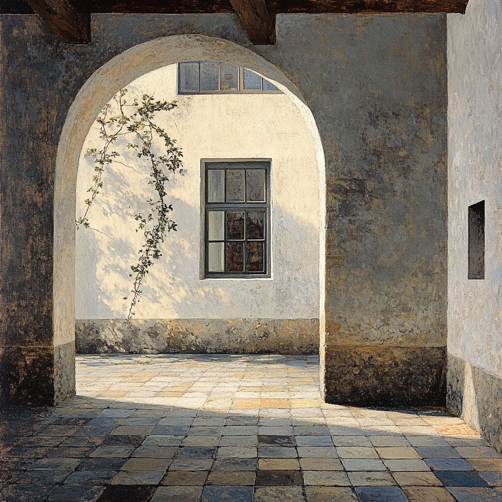 Johannes Vermeer Inspired Quiet Sunlit Delft Courtyard Paint by numbers art
