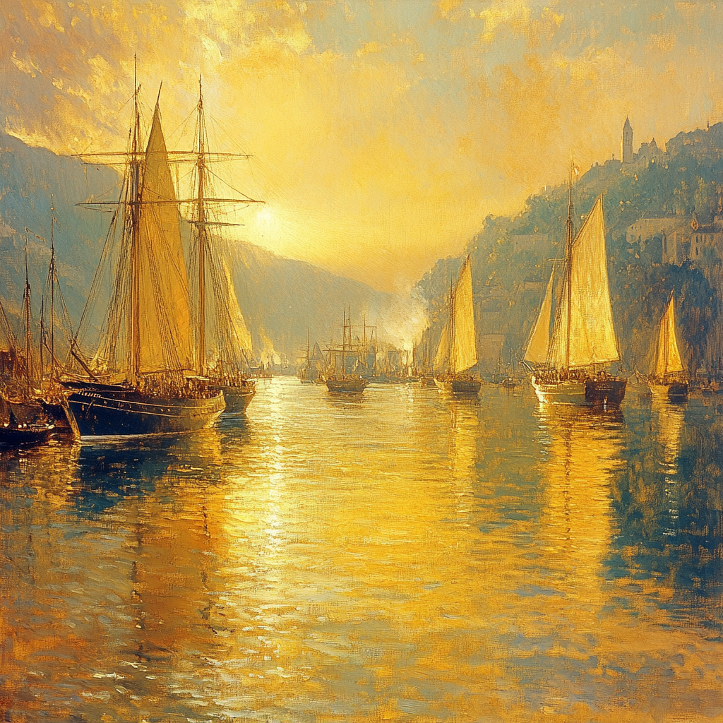 J.M.W Turner Inspired Sunlit Harbor Number painting