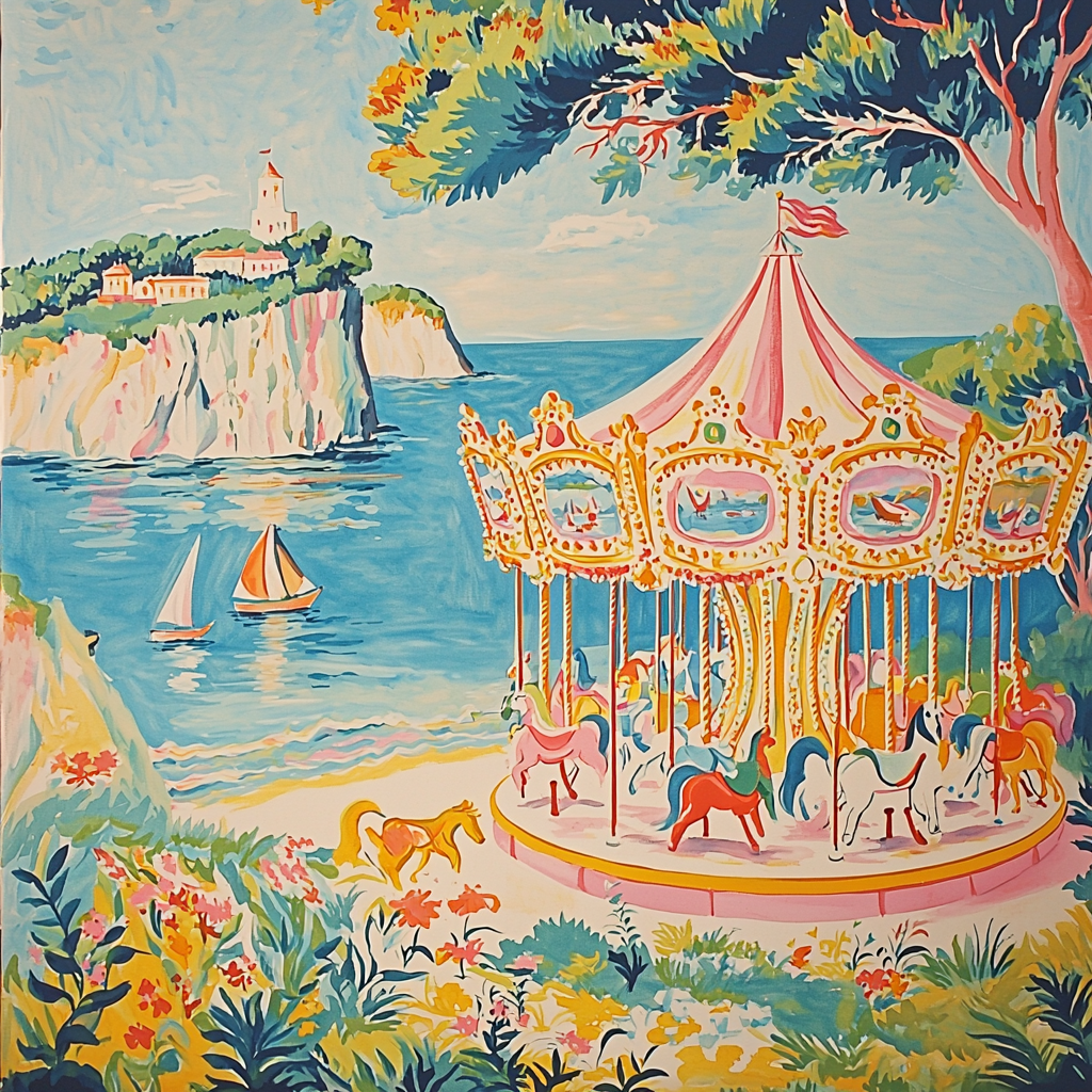 Raoul Dufy Inspired Whimsical Seaside Carousel Paint By Numbers Art