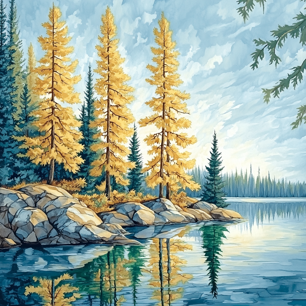 Franklin Carmichael Inspired Golden Ochre Pines By Tranquil Lake DIY paint by numbers