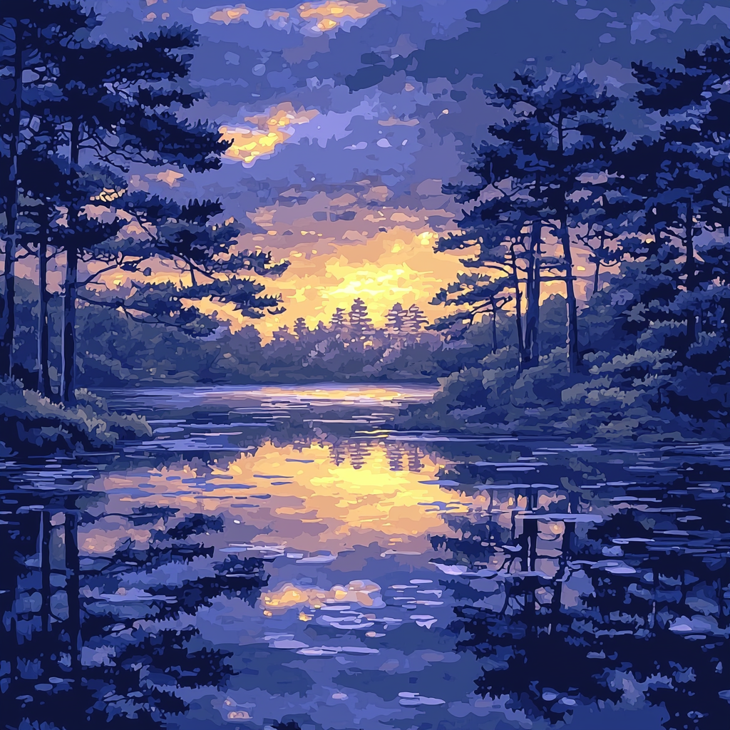 Utagawa Hiroshige Inspired Twilight's Serene Reflection Painting By Numbers Kit