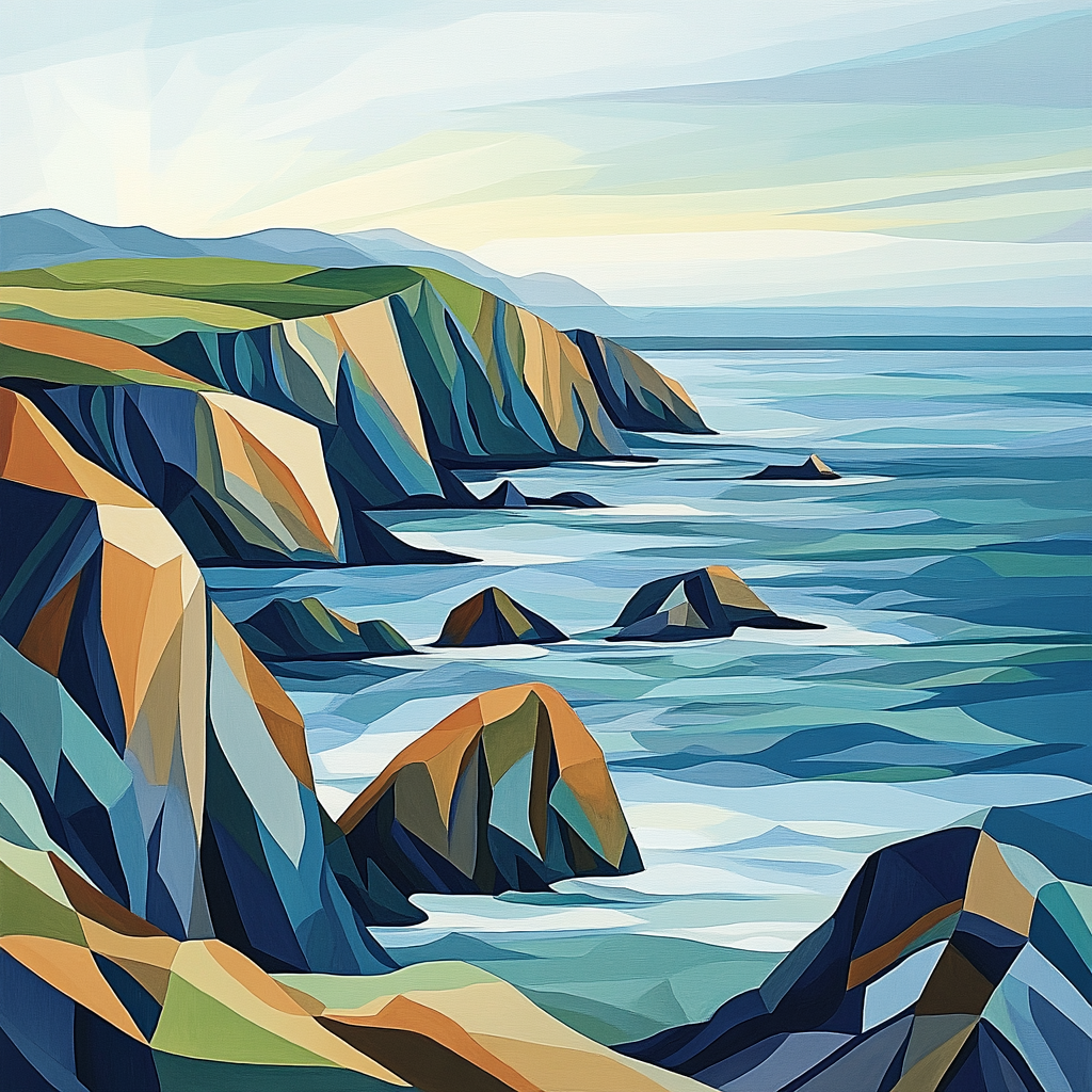 Pablo Picasso Inspired Fractured Coastal Landscape paint by numbers