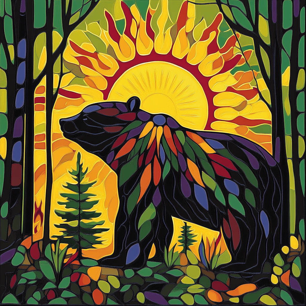 Norval Morrisseau Inspired Sun And Bear Of Forest Power Painting by numbers kit