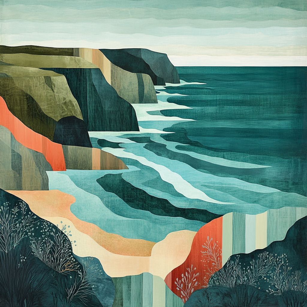 Pablo Picasso Inspired Fractured Coastal Landscape In Cubist Planes Numbered painting kits