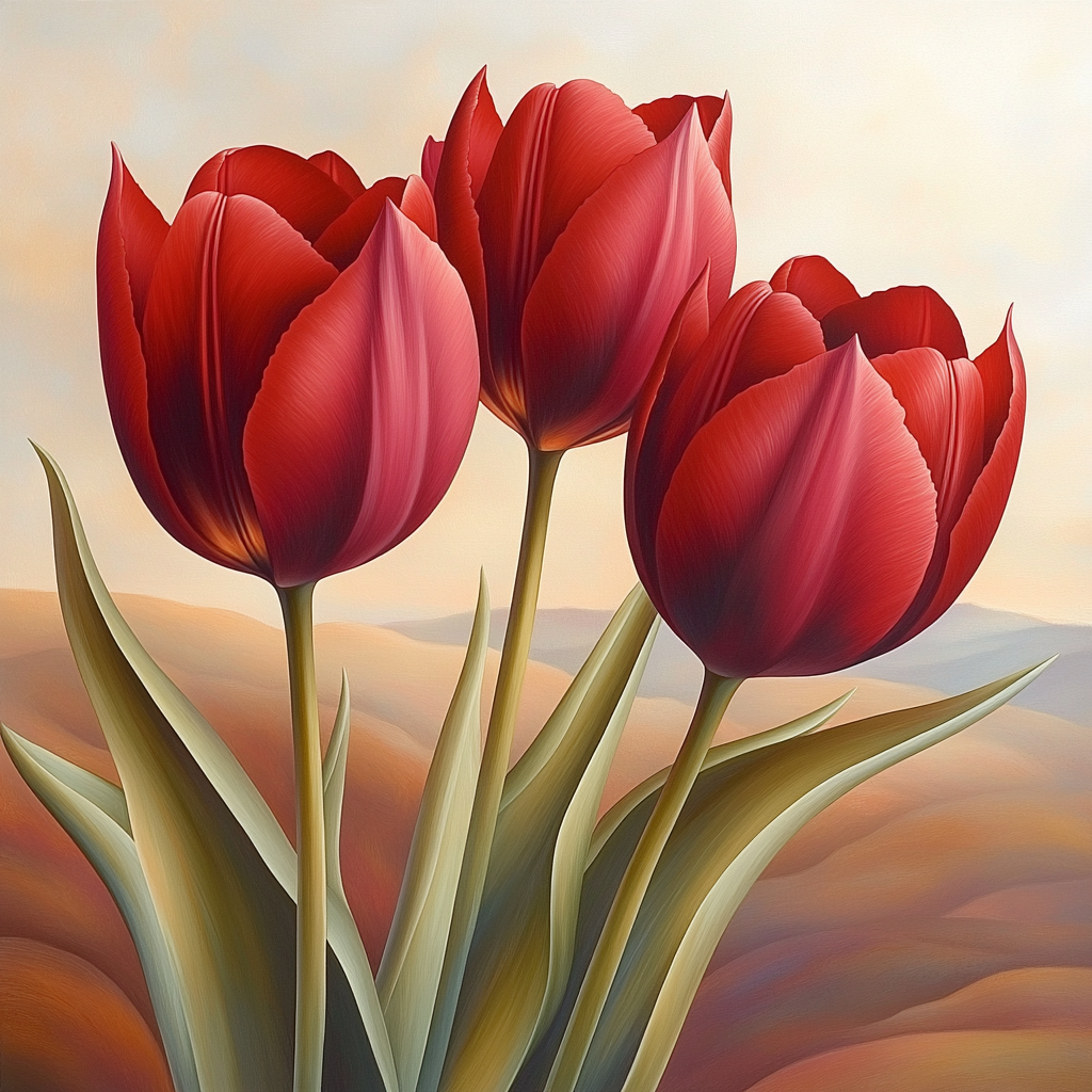 Georgia O’Keeffe Inspired Red Tulips paint by number