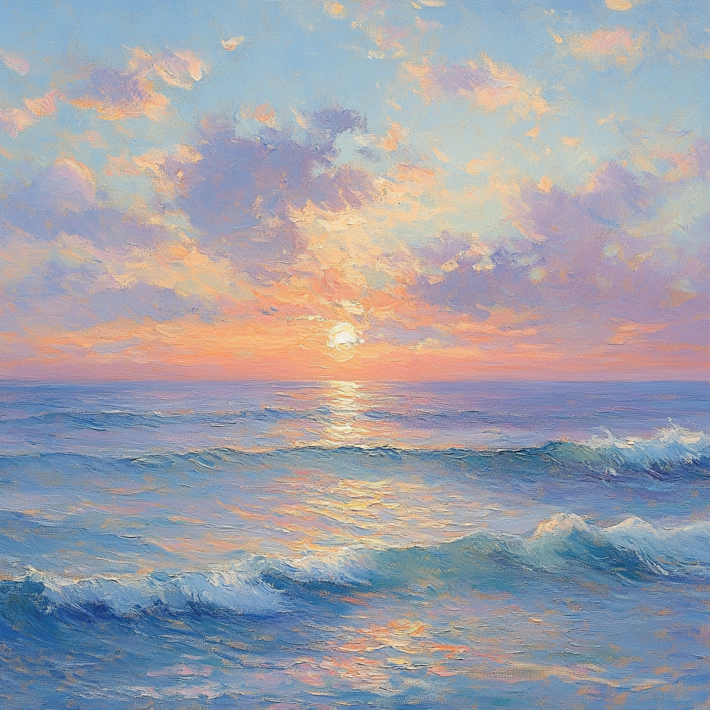 Monet Inspired Tranquil Ocean Sunrise Number painting