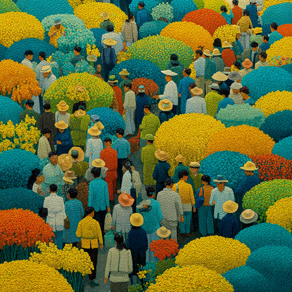 Georges Seurat Inspired Flower Market Paint by numbers art