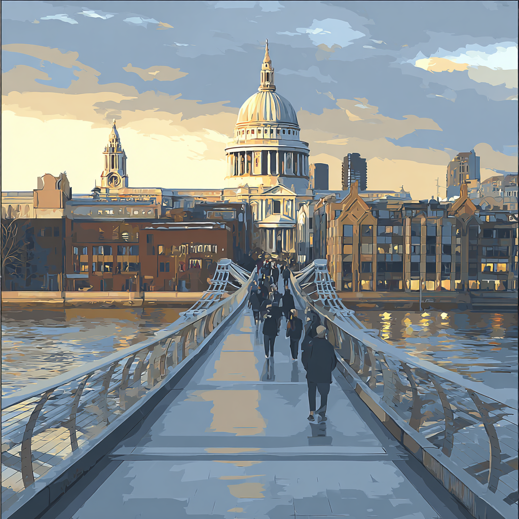 Millennium Bridge View With St Pauls London United Kingdom Paint by numbers kits