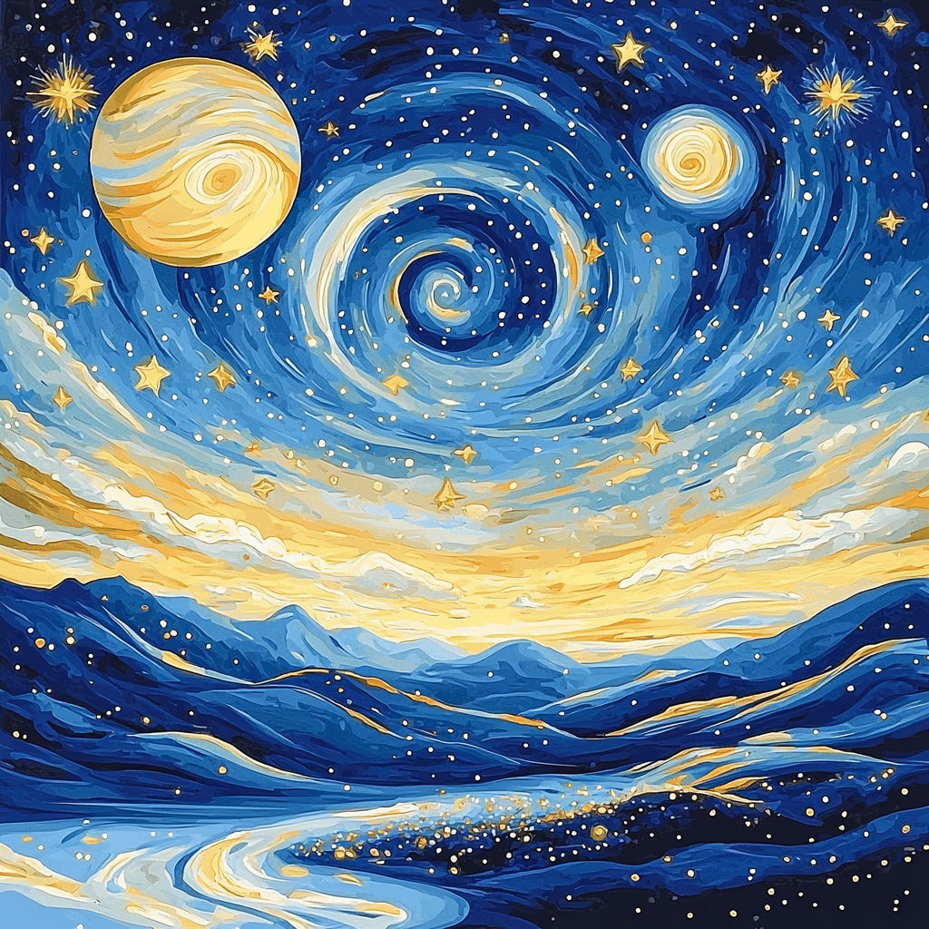 Vincent Van Gogh Inspired Celestial Symphony In Space Paint By Color