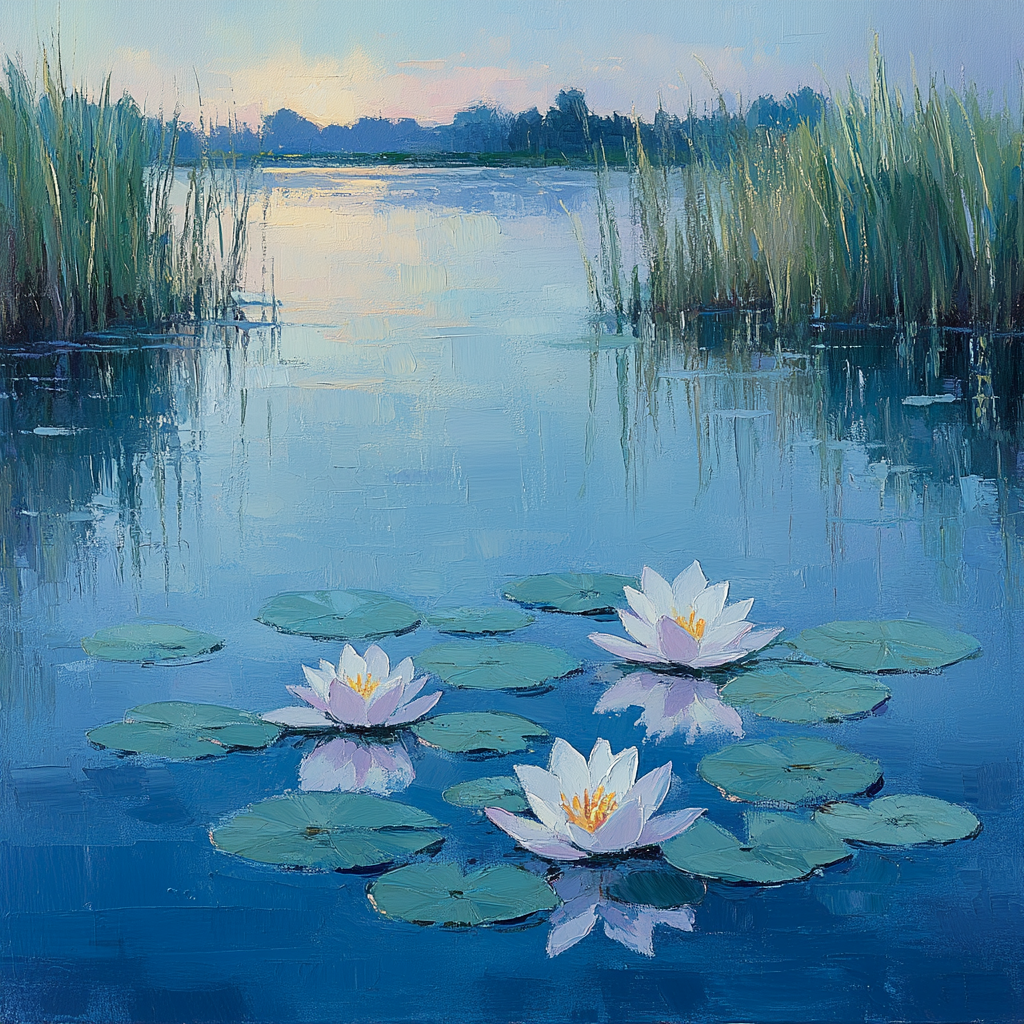 Claude Monet Inspired Morning Lily Pond Mist paint by color