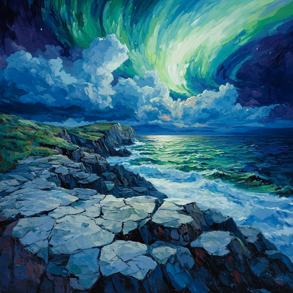 Edvard Munch Inspired Trembling Granite Coast Under Aurora Number painting