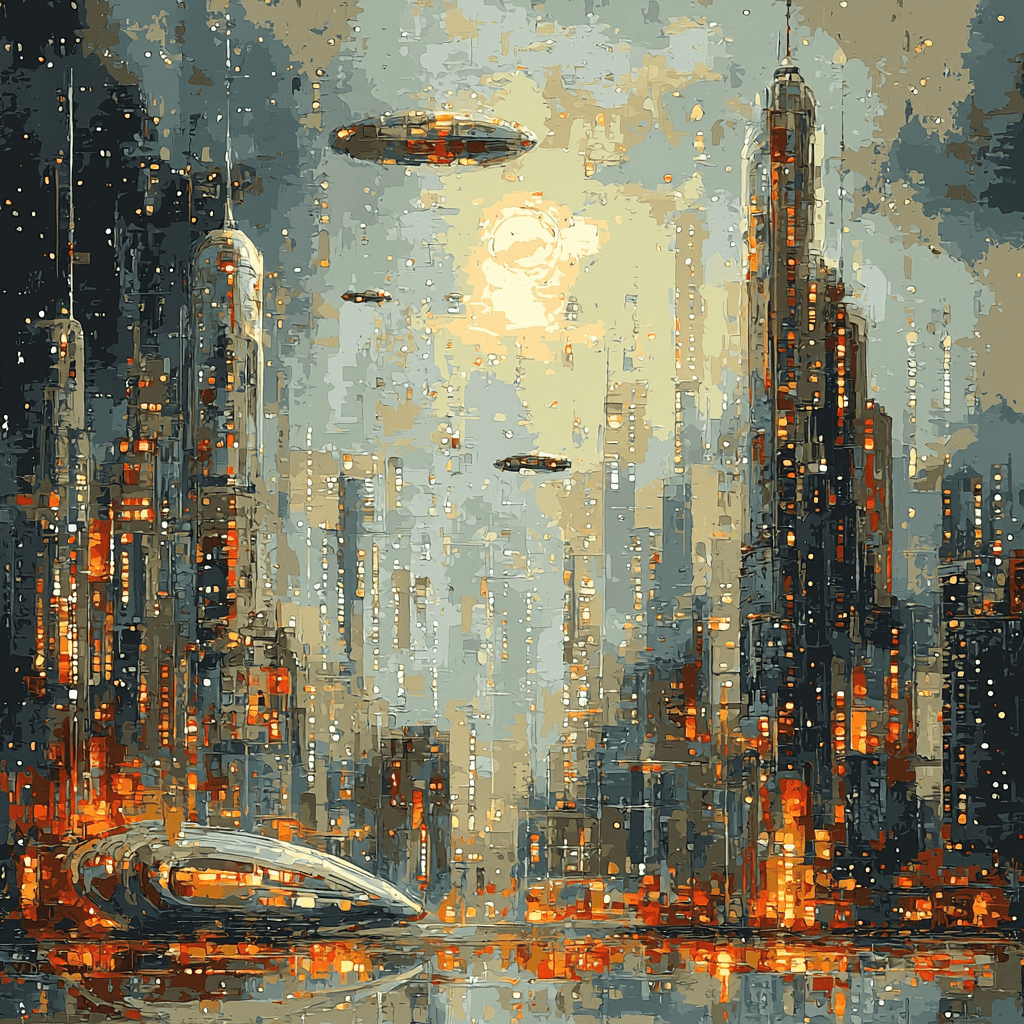 Pieter Bruegel Inspired Futuristic Metropolis Glimmer Painting Number Kit