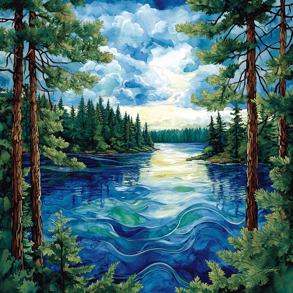J E H MacDonald Inspired Pine Framed Northern Lake Painting by numbers kit