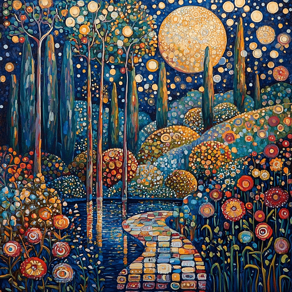 Gustav Klimt Inspired Klimt's Moonlit Garden Numbered Painting Kits