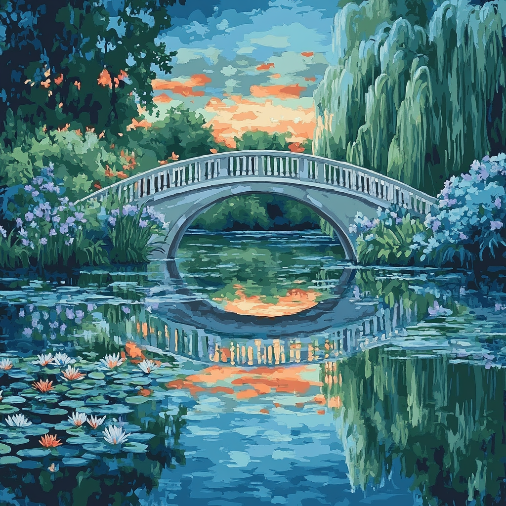 Claude Monet Inspired Giverny Bridge Reflection At Twilight paint by numbers