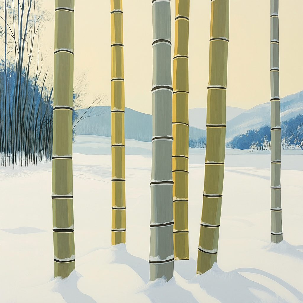 Hiroshige Inspired Snowy Bamboo Grove paint by number