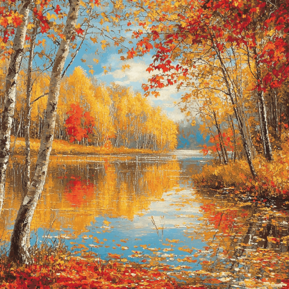 Claude Monet Inspired Golden Autumn Reflections Paint By Color