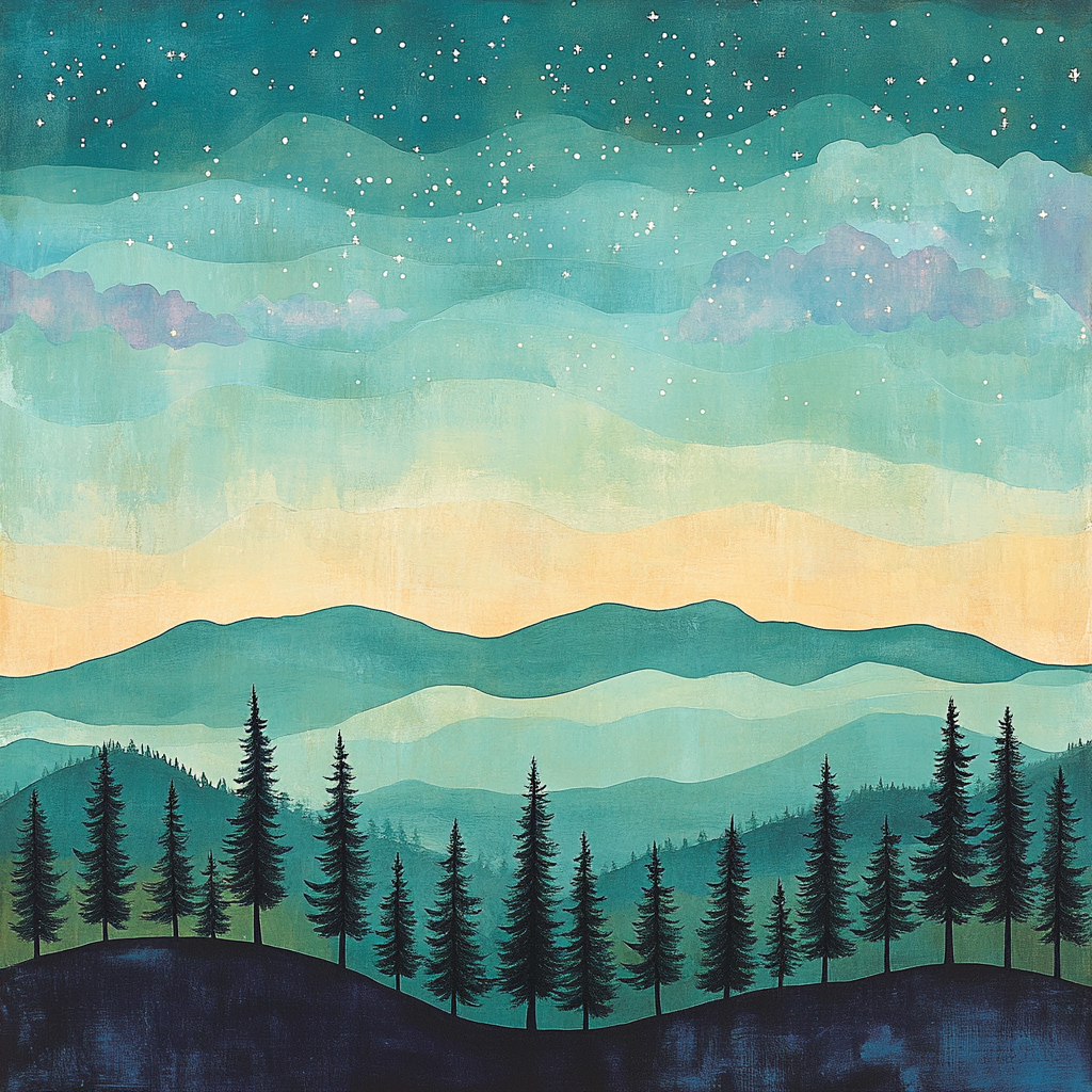 Hiroshige Inspired Nebula Pines paint by numbers