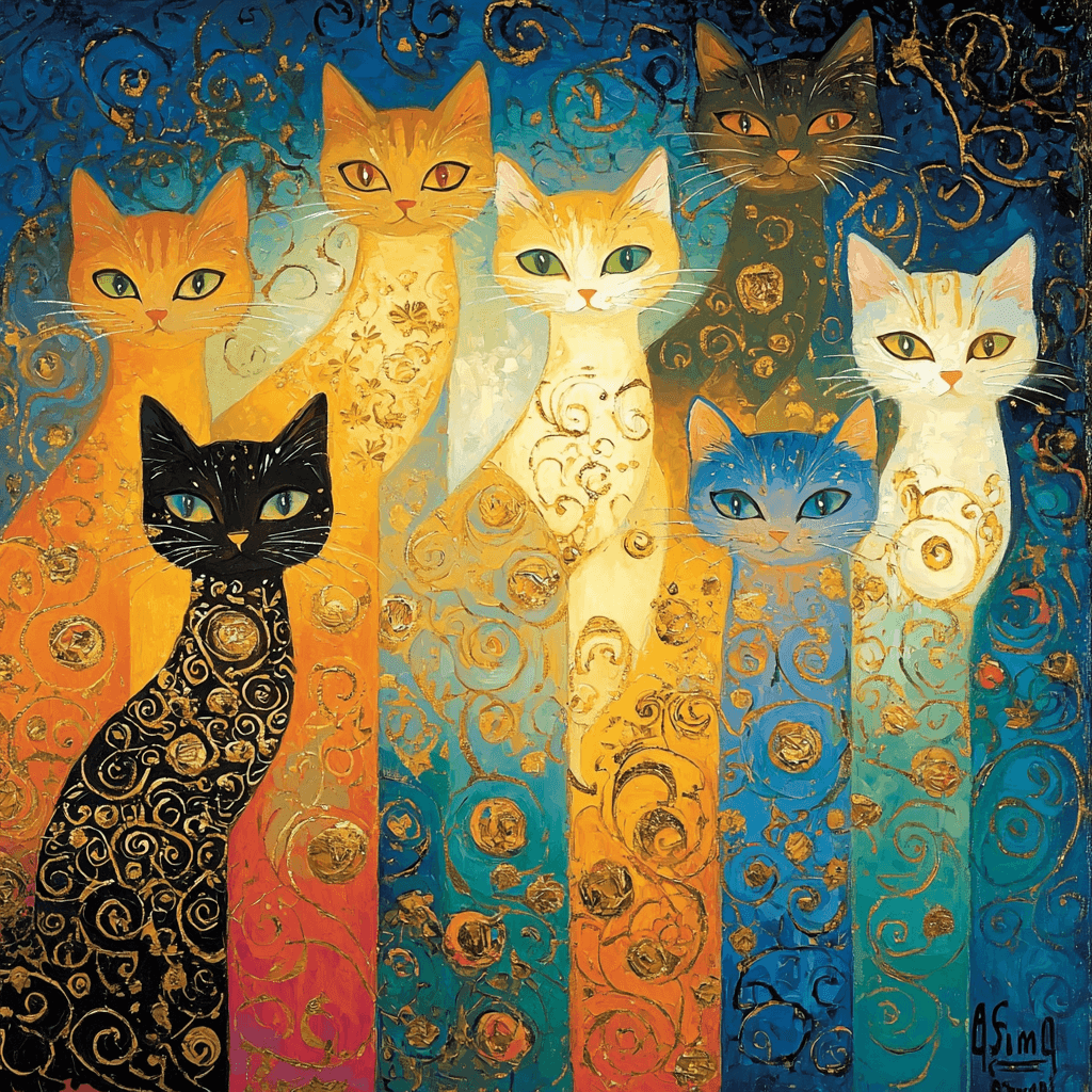 Gustav Klimt Inspired Charming Cats Numbered Painting Kits