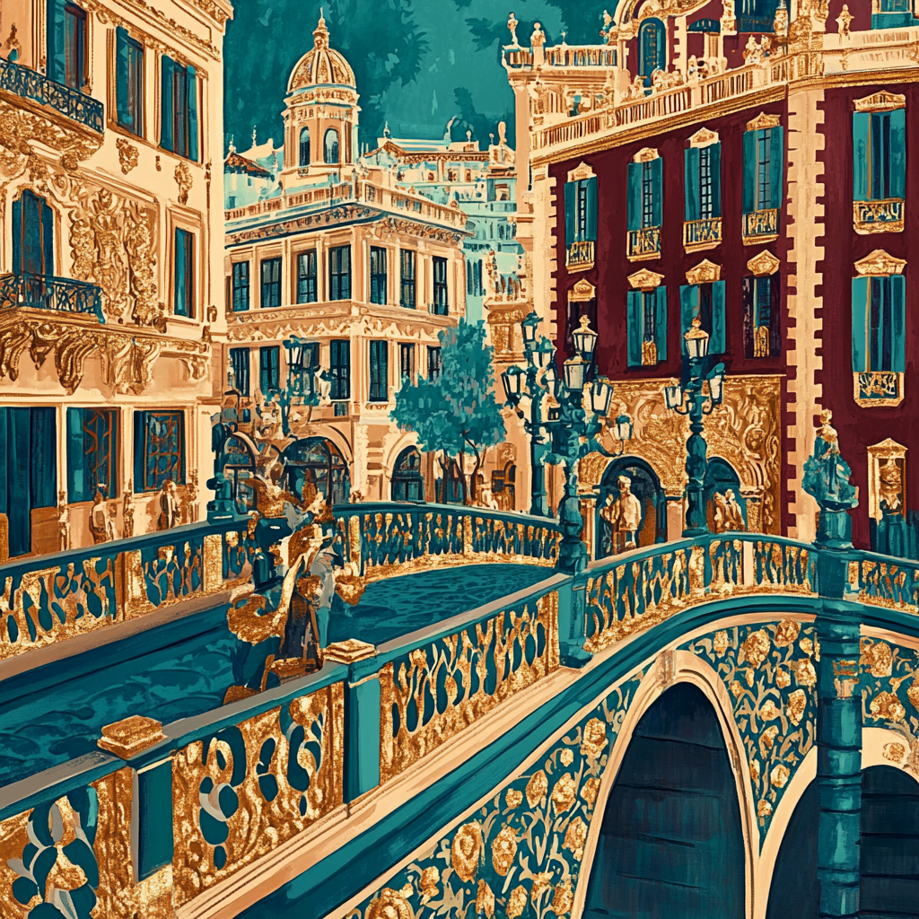 Klimt Inspired City Of Gold Bridges painting number kit