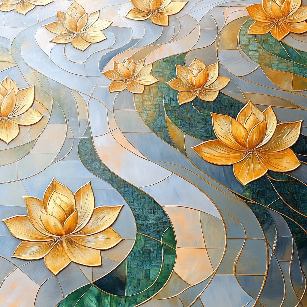 Gustav Klimt Inspired Decorative Golden Water Garden DIY paint by numbers