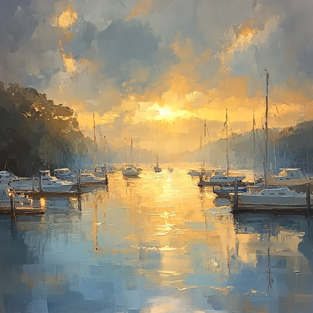 William Turner Inspired Sunlit Harbor Numbered painting kits